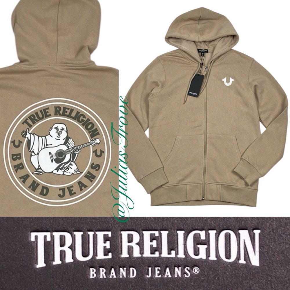 True Religion Zip Hoodie Buddha Logo Seal Sweatshirt NWT